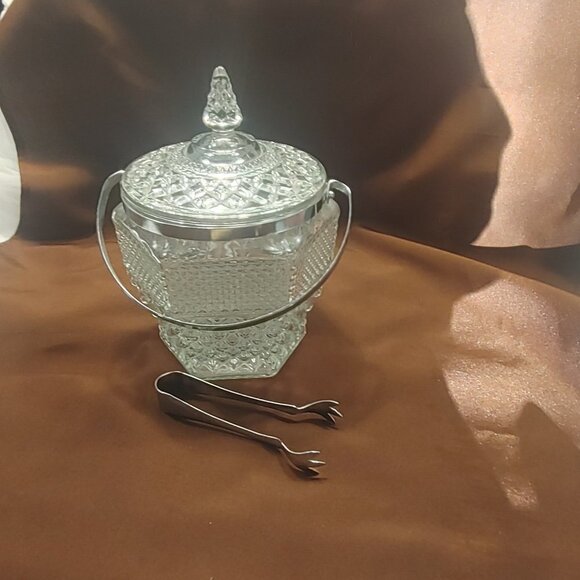 1960s Anchor Hocking Wexford Pressed Glass Cookie Jar, Ice Bucket - Picture 4 of 12